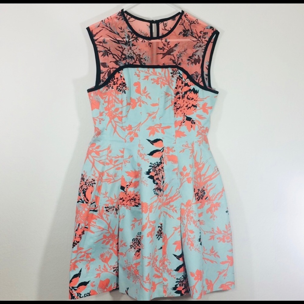 Nanette Lenore Black, orange, teal print dress